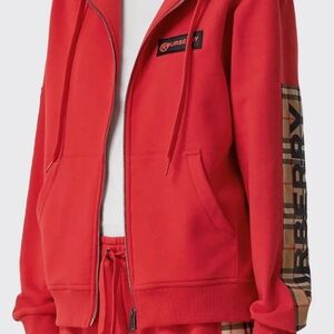 Burberry Red Tracksuit with Plaid Detail